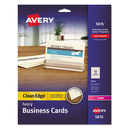 Clean Edge Business Cards, Laser, 2 X 3.5, Ivory, 200 Cards, 10 Cards/sheet, 20 Sheets/pack