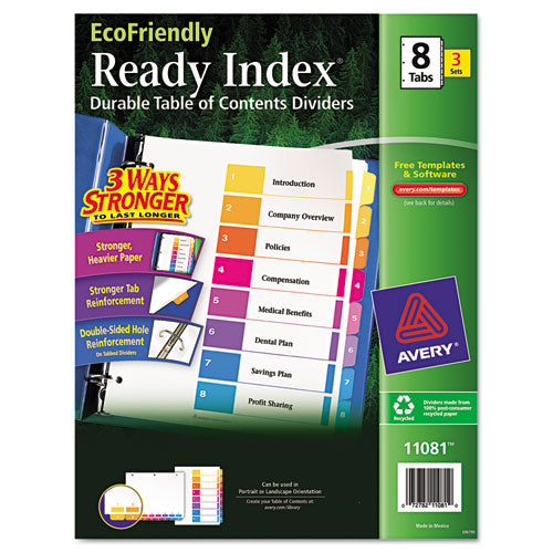 Customizable Table Of Contents Ready Index Dividers With Multicolor Tabs, 8-tab, 1 To 8, 11 X 8.5, White, 3 Sets