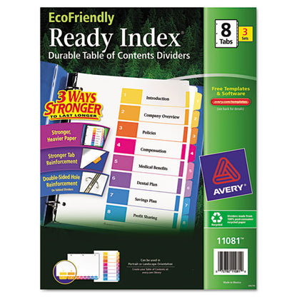 Customizable Table Of Contents Ready Index Dividers With Multicolor Tabs, 8-tab, 1 To 8, 11 X 8.5, White, 3 Sets