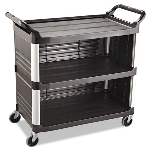 Xtra Utility Cart With Enclosed Sides And Back, Plastic, 3 Shelves, 300 Lb Capacity, 20" X 40.63" X 37.8", Black