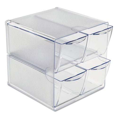 Stackable Cube Organizer, 4 Compartments, 4 Drawers, Plastic, 6 X 7.2 X 6, Clear