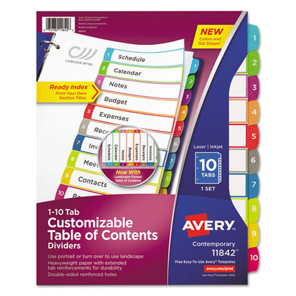 Customizable Toc Ready Index Multicolor Tab Dividers, 10-tab, 1 To 10, 11 X 8.5, White, Contemporary Color Tabs, 1 Set