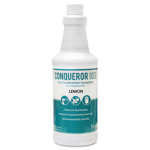 Conqueror 103 Odor Counteractant Concentrate, Lemon, 32 Oz Bottle, 12/carton