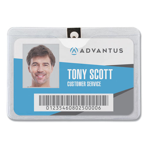 Id Badge Holders With Clip, Horizontal, Clear 4.13" X 3.38" Holder, 3.75" X 2.75" Insert, 50/pack