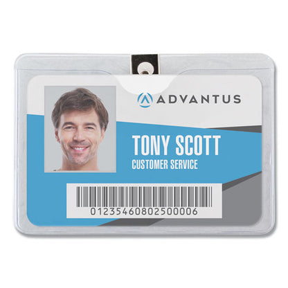 Id Badge Holders With Clip, Horizontal, Clear 4.13" X 3.38" Holder, 3.75" X 2.75" Insert, 50/pack