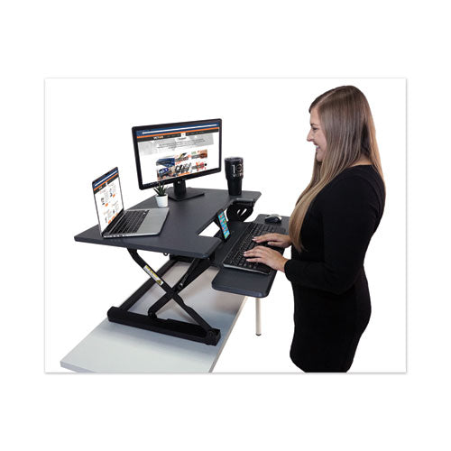 High Rise Height Adjustable Standing Desk With Keyboard Tray, 31" X 31.25" X 5.25" To 20", Gray/black