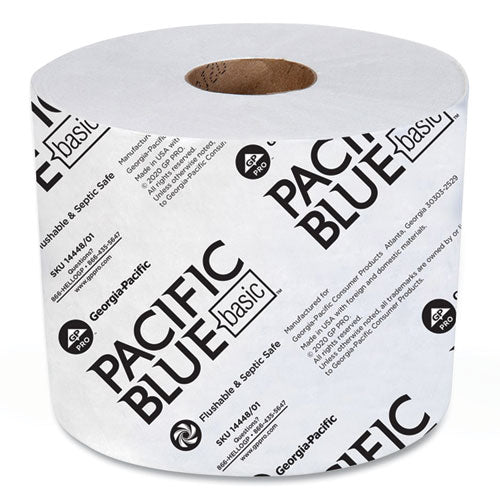 Pacific Blue Basic High-capacity Bathroom Tissue, Septic Safe, 1-ply, White, 1,500/roll, 48/carton