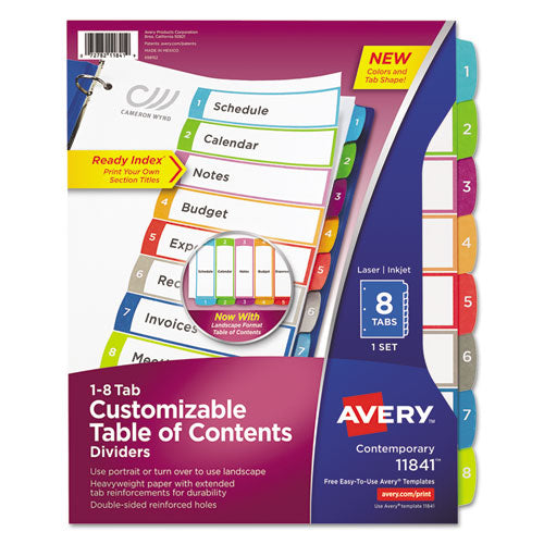 Customizable Toc Ready Index Multicolor Tab Dividers, 8-tab, 1 To 8, 11 X 8.5, White, Contemporary Color Tabs, 1 Set