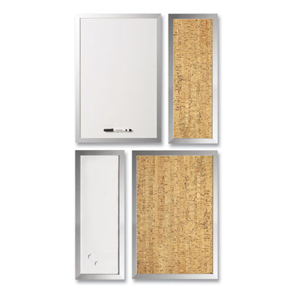 Positive Flow Metallic Silver Message Board Sets, (2) Bulletin, (2) Magnetic Dry Erase, Assorted Sizes, Silver Frames
