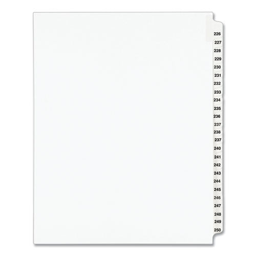 Preprinted Legal Exhibit Side Tab Index Dividers, Avery Style, 25-tab, 226 To 250, 11 X 8.5, White, 1 Set, (1339)