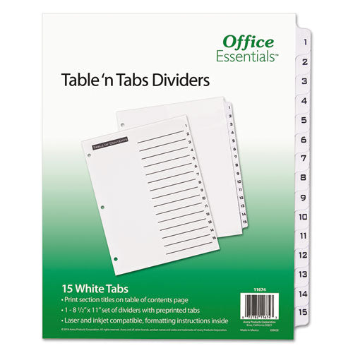 Table 'n Tabs Dividers, 15-tab, 1 To 15, 11 X 8.5, White, White Tabs, 1 Set