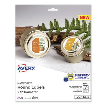 Laser/inkjet Media Labels, Inkjet/laser Printers, 2.5" Dia, Matte White, 9 Labels/sheet, 25 Sheets/pack