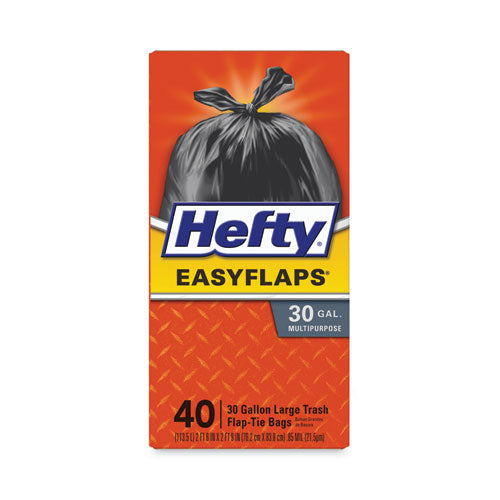 Easy Flaps Trash Bags, 30 Gal, 1.05 Mil, 30" X 33", Black, 40/box