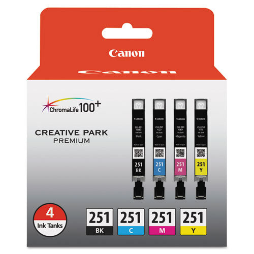 6513b004 (cli-251) Chromalife100+ Ink, Black/cyan/magenta/yellow, 4/pack