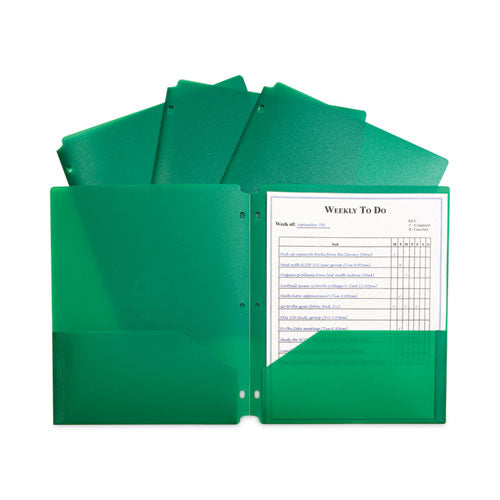 Two-pocket Heavyweight Poly Portfolio Folder, 3-hole Punch, 11 X 8.5, Green, 25/box