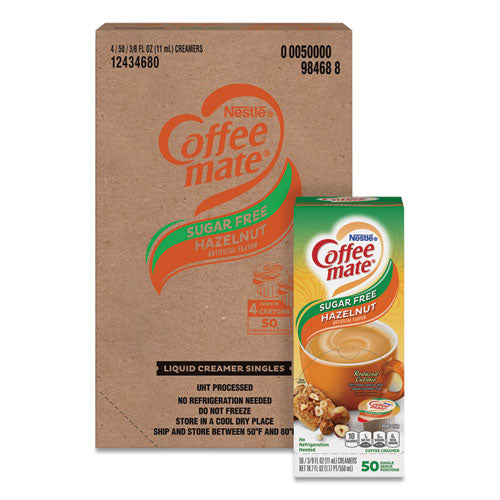 Liquid Coffee Creamer, Zero Sugar Hazelnut, 0.38 Oz Mini Cups, 50/box, 4 Boxes/carton