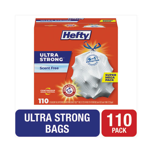 Ultra Strong Tall Kitchen And Trash Bags, 13 Gal, 0.9 Mil, 23.75" X 24.88", White, 110/box