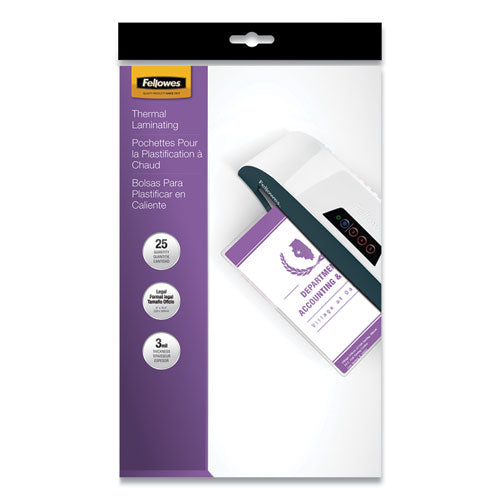 Laminating Pouches, 3 Mil, 9" X 14.5", Gloss Clear, 25/pack