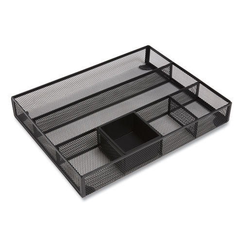 Mesh Drawer Organizer, Six Compartment, 15.43 X 12.2 X 2.68, Black