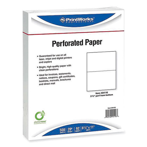 Perforated And Punched Paper, 20 Lb Bond Weight, 8.5 X 11, White, 500/ream, 5 Reams/carton