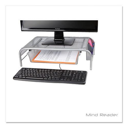 Raise Metal Mesh Monitor Stand With Drawer, 20" X 12" X 5.75", Silver, Supports 25 Lbs