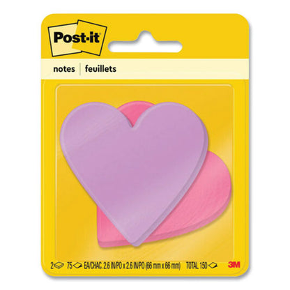 Die-cut Heart Shaped Notepads, 3" X 3", Pink/purple, 75 Sheets/pad, 2 Pads/pack