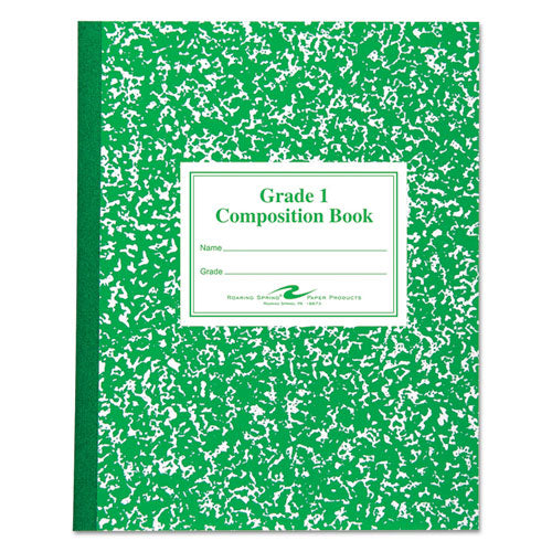 Grade School Ruled Composition Book, Grade 1 Manuscript Format, Green Cover, (50) 9.75 X 7.75 Sheets