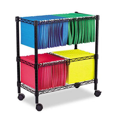 Two-tier File Cart For Front-to-back + Side-to-side Filing, Metal, 1 Shelf, 3 Bins, 26" X 14" X 29.5", Black