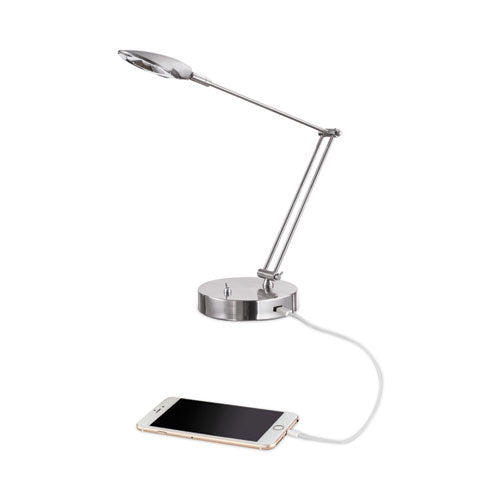 Adjustable Led Task Lamp With Usb Port, 11w X 6.25d X 26h, Brushed Nickel