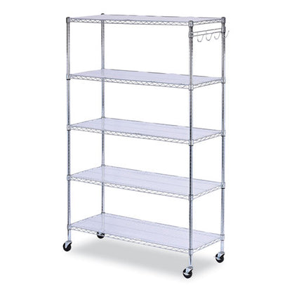 5-shelf Wire Shelving Kit With Casters And Shelf Liners, 48w X 18d X 72h, Silver