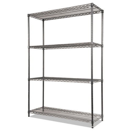 Wire Shelving Starter Kit, Four-shelf, 48w X 18d X 72h, Black Anthracite