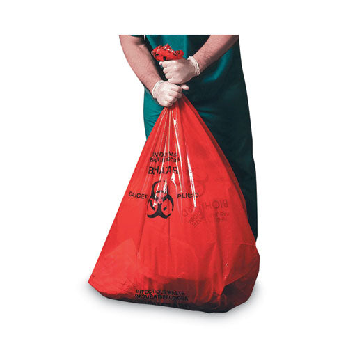 Healthcare Pre-printed High-density Can Liners, Infectious Waste: Biohazard, 30-33 Gal, 0.55 Mil, 33 X 40, Red, 250/carton