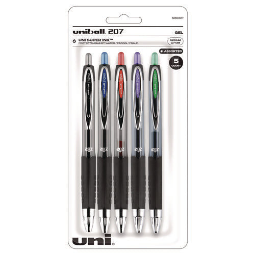 Signo 207 Gel Pen, Retractable, Medium 0.7 Mm, Assorted Ink And Barrel Colors, 5/pack