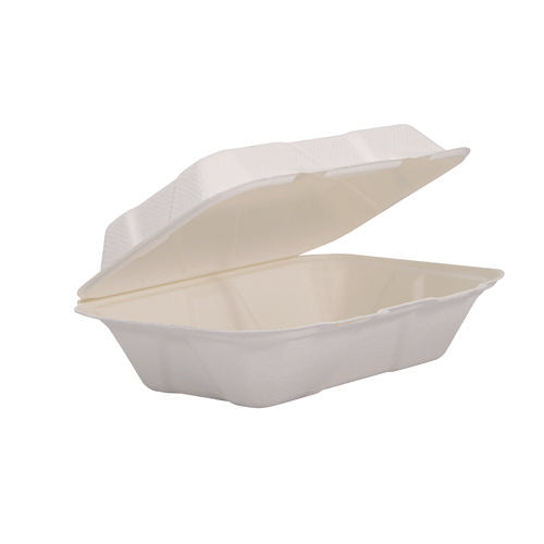 Compostable Fiber Hinged Containers, Proplanet Seal, 6.34 X 9.06 X 1.97, Ivory, Molded Fiber, 200/carton