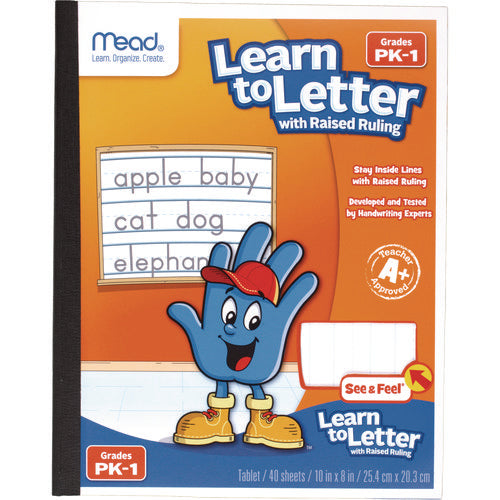 Learn To Letter Writing Tablet With Raised Ruling, Primary Rule, Orange Cover, (40) 10 X 8 Sheets