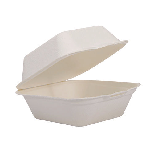 Compostable Fiber Hinged Trays, Proplanet Seal, 5.9 X 6.08 X 1.83, Ivory, Molded Fiber, 500/carton