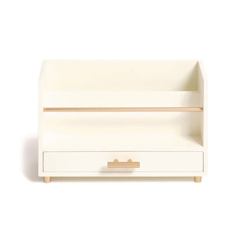 Juliet Desk Organizer, 3 Compartments, 1 Drawer, 9.5" X 4.2" X 4.9", White/gold, Wood/metal