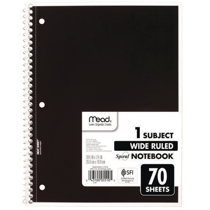 Spiral Notebook, 1-subject, Wide/legal Rule, Randomly Assorted Cover Color, (70) 8 X 10.5 Sheets, 4/pack