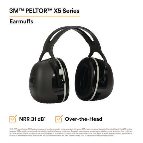 Peltor X Series Earmuffs, Model X5a, 31 Db Nrr, Black