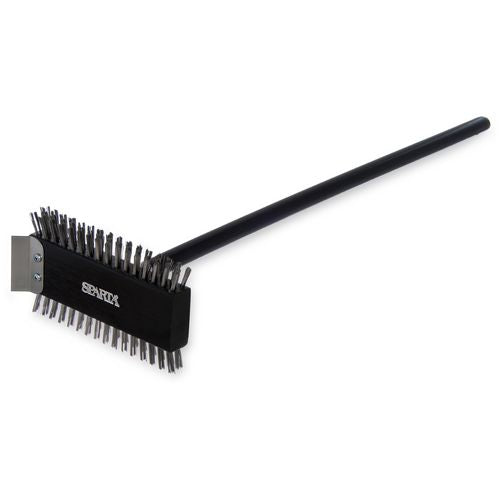 Sparta Broiler Master Grill Brush And Scraper With Handle, Metal Bristles, 30.5" Black Wood Handle