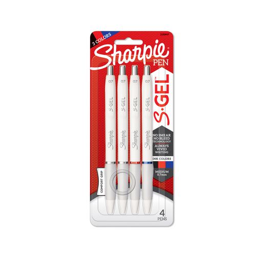 S-gel Fashion Barrel Pen, Retractable, Medium 0.7 Mm, Assorted Color Ink, White Barrel, 4/pack