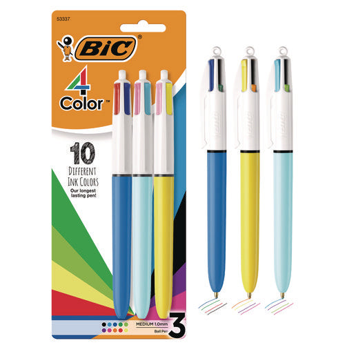 4-color Multi-color Ballpoint Pen, Retractable, Medium 1 Mm, Assorted Ink, Assorted Barrels, 3/pack