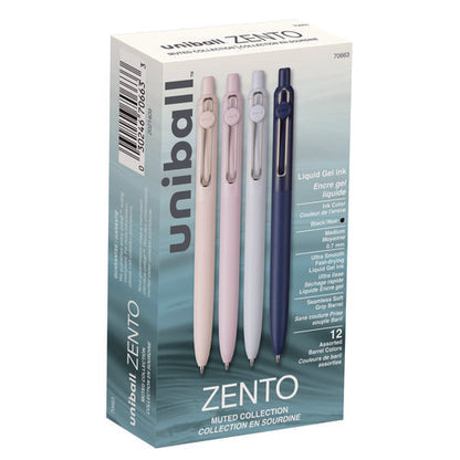 Zento Gel Pen, Retractable, Medium 0.7 Mm, Black Ink, Coastal/fog/ivory/lavender Barrel Colors, Dozen