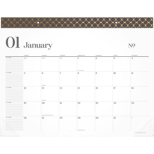 Workstyle Monthly Desk Pad Calendar, 21.75 X 17, White Sheets, Brown/gold Headband, Clear Corners, 12-month (jan-dec): 2025