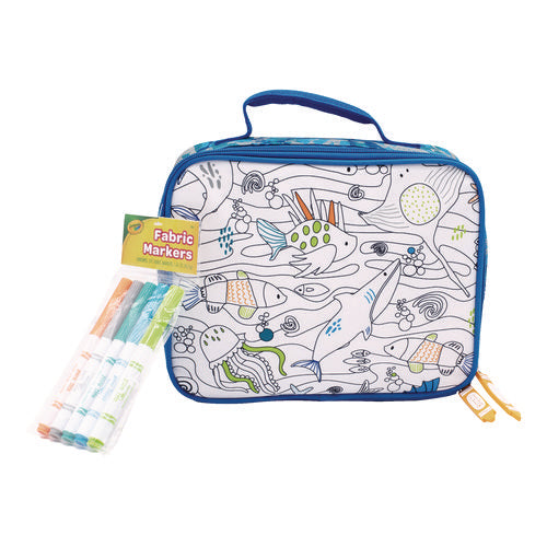 Color-your-own Lunch Bag With Marker Set, Oceanfront, 9.5 X 3.5 X 7.5, Blue Camo