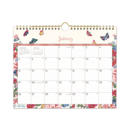 Fly By Monthly Wall Calendar, Butterflies Artwork, 11" X 8.75", Cream/pink/blue Sheets, 12-month (jan To Dec): 2025