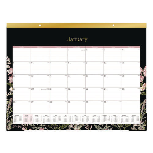 Neveah Monthly Desk Pad Calendar, Floral Artwork, 22" X 17", White/black/pink Sheets, Gold Headband, 12-month (jan-dec): 2025