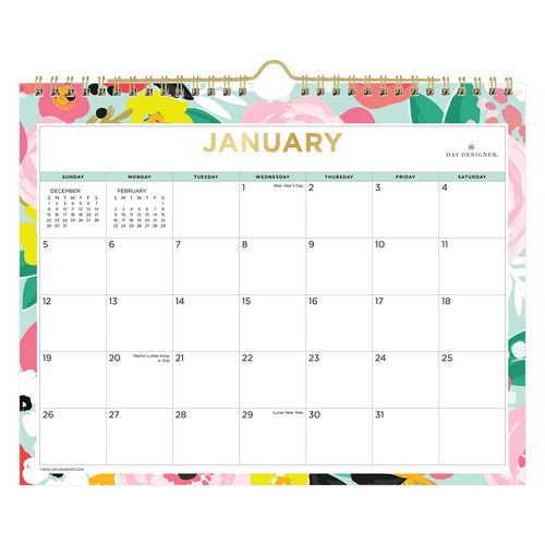 Day Designer Secret Garden Mint Monthly Wall Calendar, Floral Artwork, 11 X 8.75, Multicolor Sheets, 12-month (jan-dec): 2025