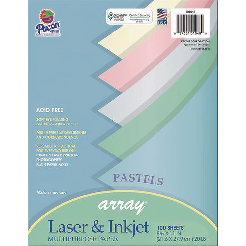 Array Colored Bond Paper, 20 Lb Bond Weight, 8.5 X 11, Assorted Pastel Colors, 100/pack