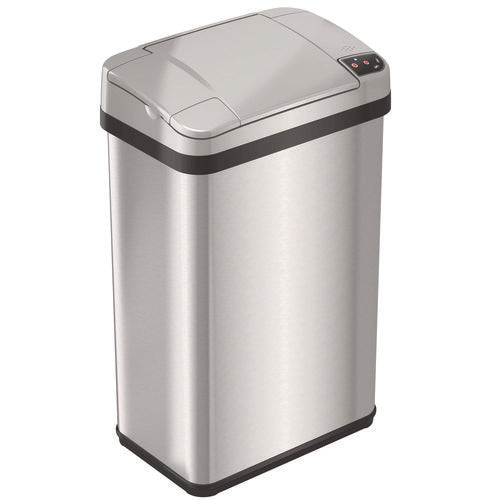 Rectangular Sensor Trash Can, 4 Gal, Plastic/stainless Steel, Silver